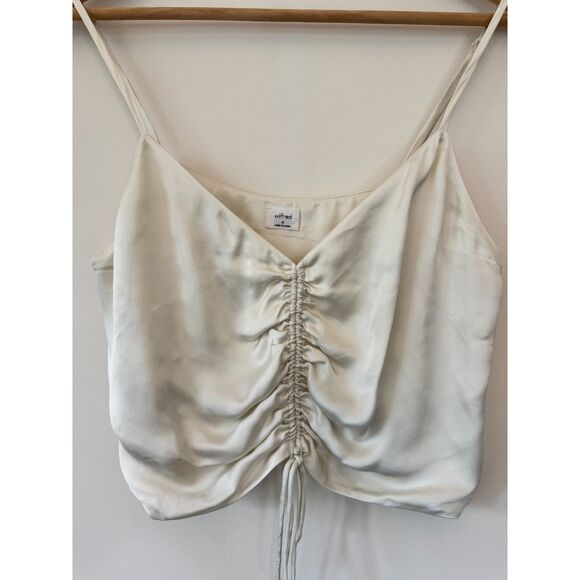 Aritzia Tops - Aritzia Wilfred Champagne Cream Satin Ruched Crop Tank Top Camisole Size Medium